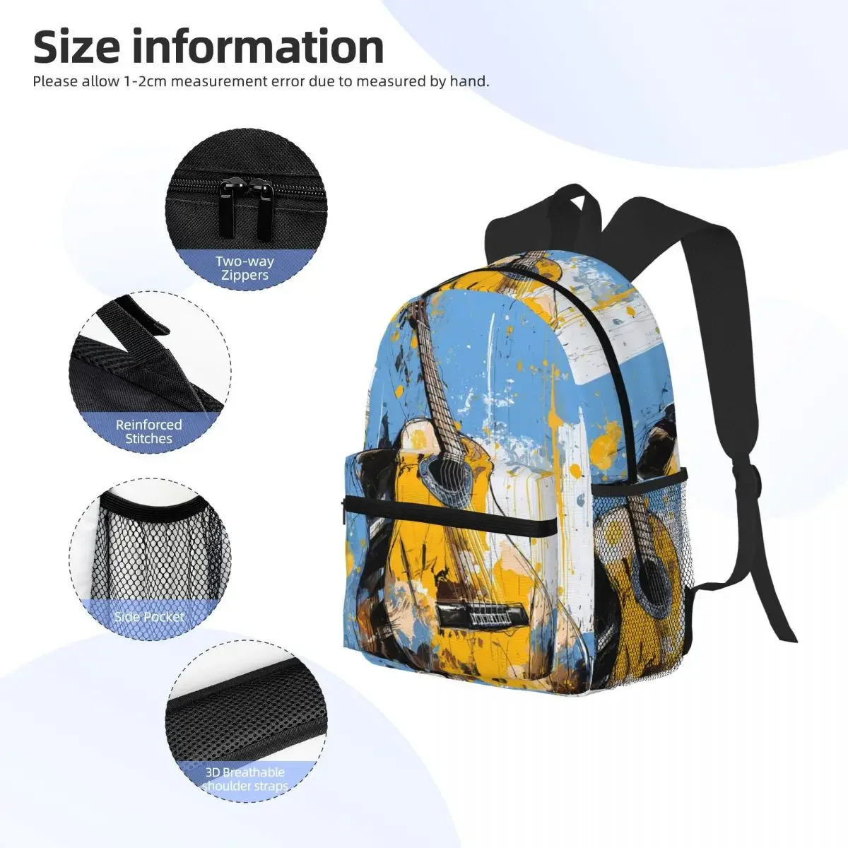 الكلاسيكية الغيتار رسم الفني حقيبة ظهر الطالب حقيبة مدرسية المشي لمسافات طويلة السفر Daypack للبنين بنات حقيبة الكتب حقائب الكتف
