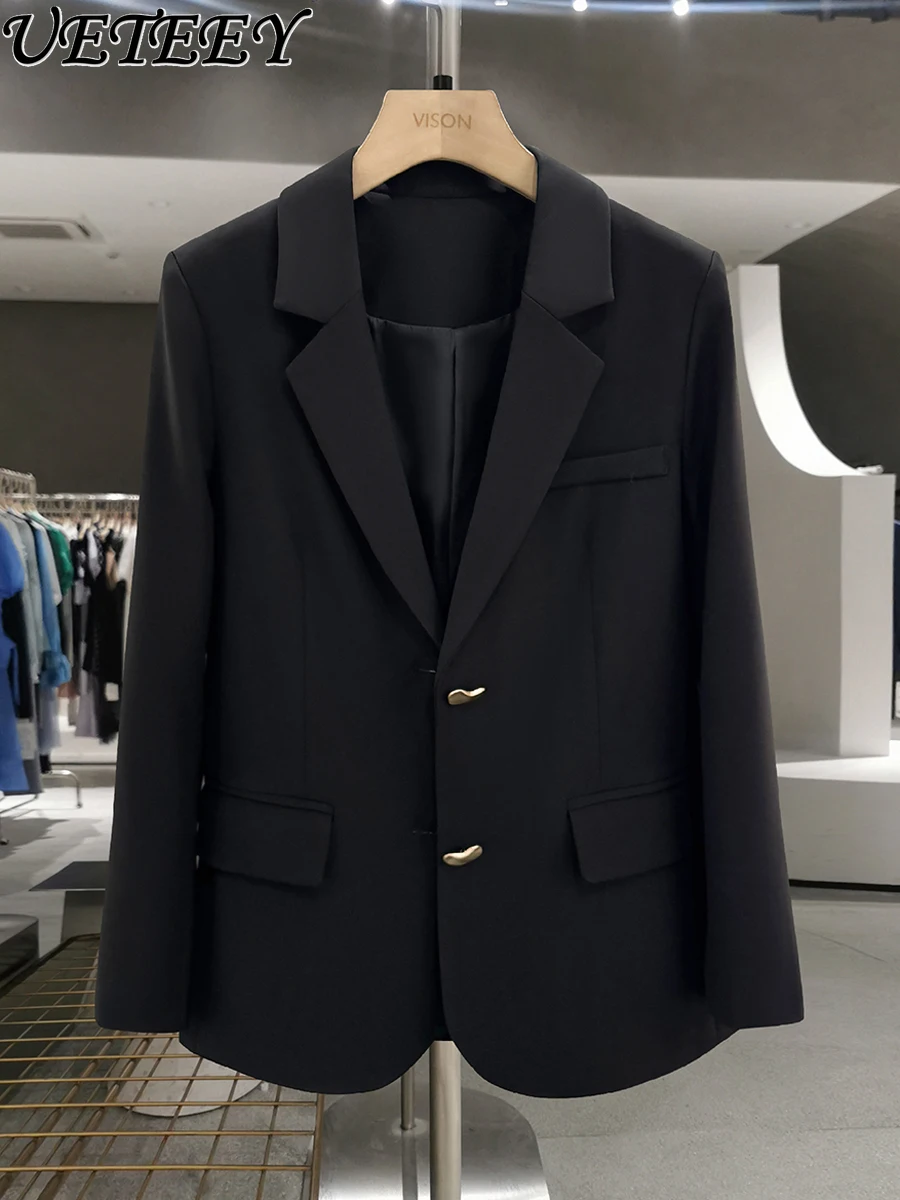 

Black Slimming Simple Blazer for Women Clothes 2025 New Autumn Hepburn Style High-end Cool Commuting Office Ladies Suit Jacket
