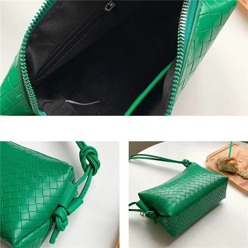 Ladies Woven Shoulder Bag, Girls Leisure Style Diamond Plaid Adjustable Shoulder Strap Zipper Crossbody Messenger Bag