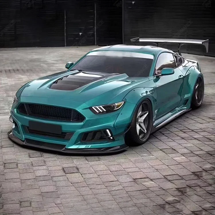 Upgrade Robot 2 Generation Wide Style Front Bumper Side Skirts Hood Spoiler Body Kit for Mustang Facelift Bodykit