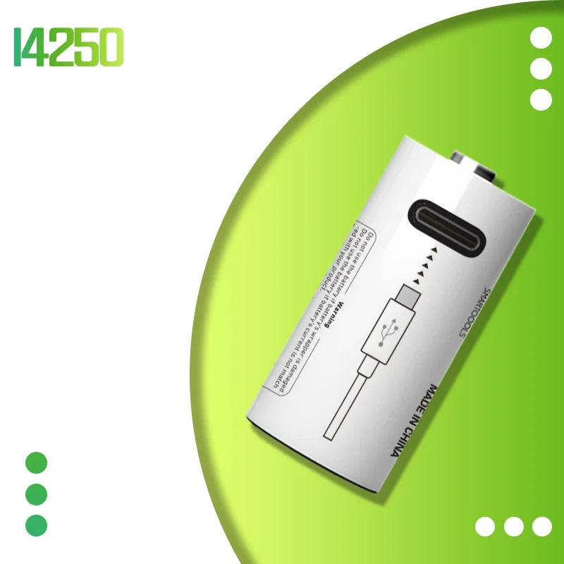 Batería de litio recargable por USB, dispositivo PLC de carga a través del cable de carga tipo c, 3,7 V, 300mAh, 14250