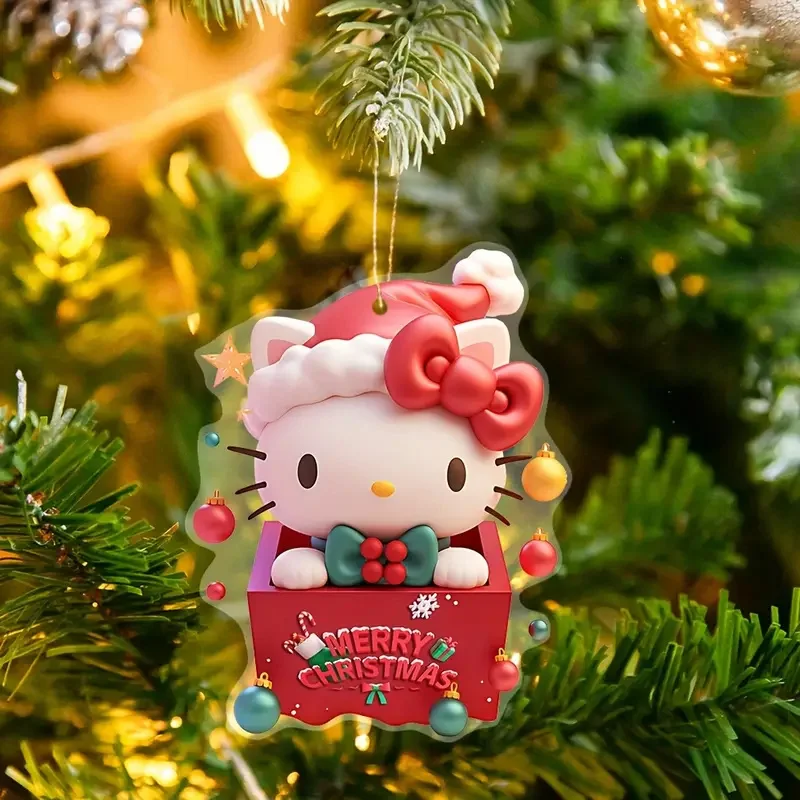 Anime Figure Sanrio Melody 2D Flat Christmas Tree Decoration Pendants Kuromi keychain Acrylic Pendants kids Toy Christmas Gifts