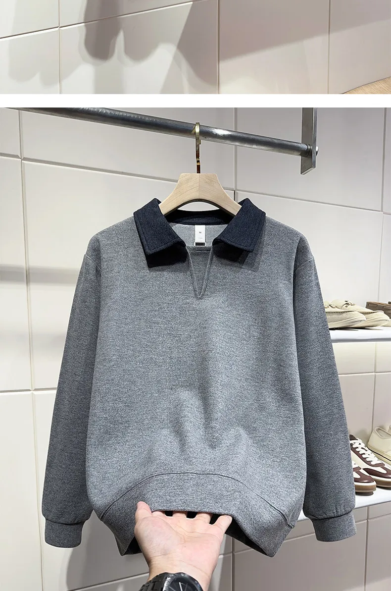 Men Splice Collar Loose Casual Pullover Sweatshirts Autumn Winter Streetwear Vintage Fashion Hoodies Sweatshirts Coat Tops