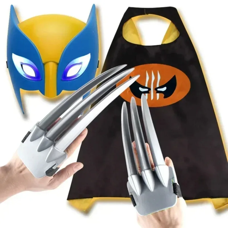 Cosplay Costume Cosplay X-men Wolverine Wolf Claws Gloves+Light Mask+Cloak Party Props Cloth Suit Kids Fancy Dress Party Ani