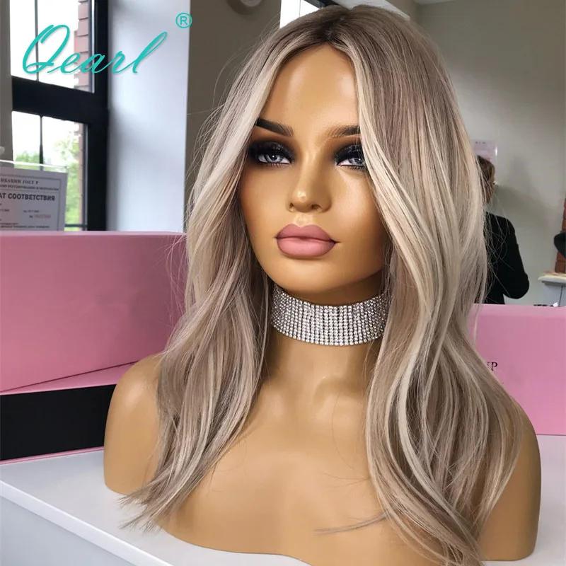 Natural Straight Lace Front Wig Human Hair HD 13x4 Lace Frontal Wigs for Women Ash Golden Blonde Highlights Colored Wig Qearl