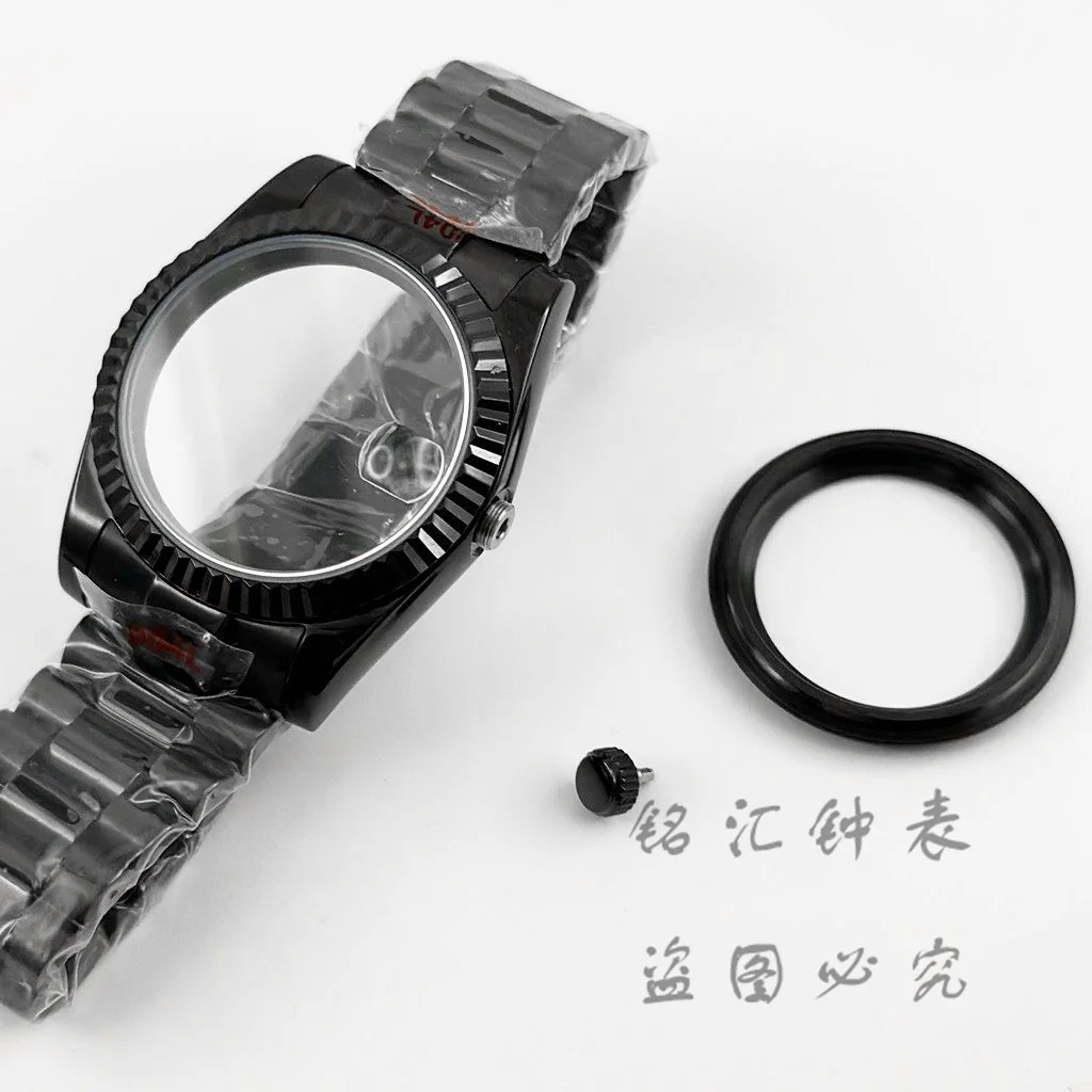 Waterproof 36MM/40MM Sapphire Crystal Fluted Curved Watch Case Black Presidential Bracelet Fit NH34 NH35 NH36 ETA2824 Movement