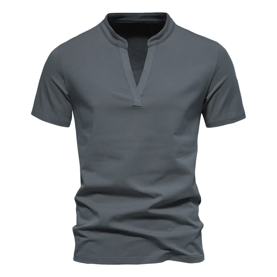MRMT 2026 Brand New Men's T Shirt Deep V-Neck Short Sleeve T-Shirt For Male Elastic Bottom Tops Small Standing Neck T-Shirt