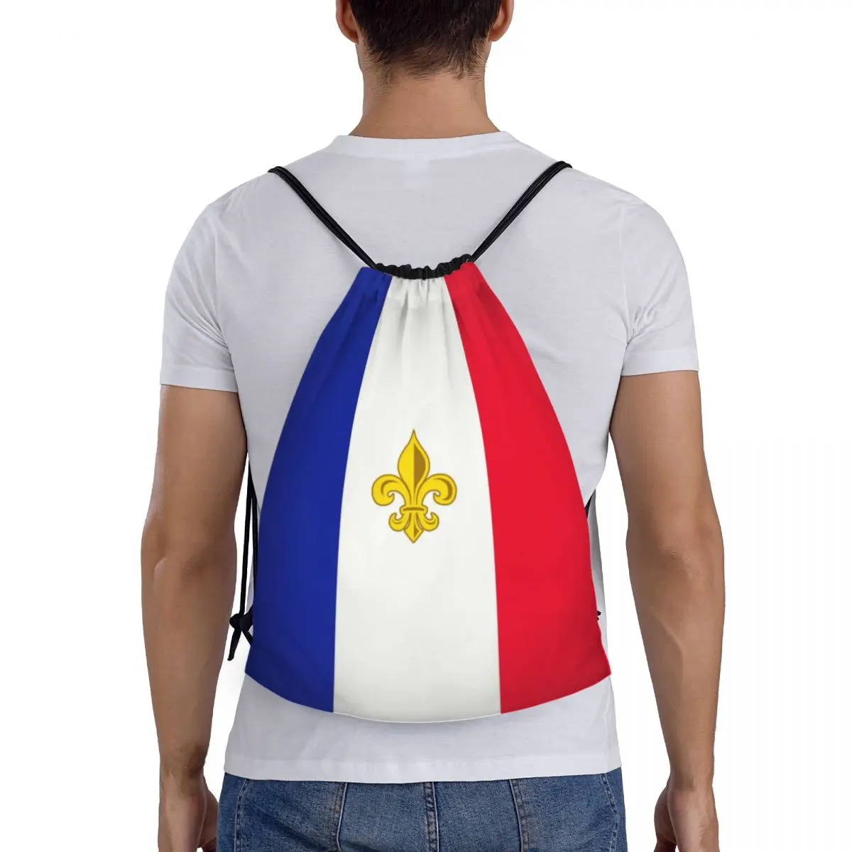 Custom France Flag Fleur De Lis Drawstring Bags Men Women Lightweight French Lily Flower Sports Gym Storage Backpack