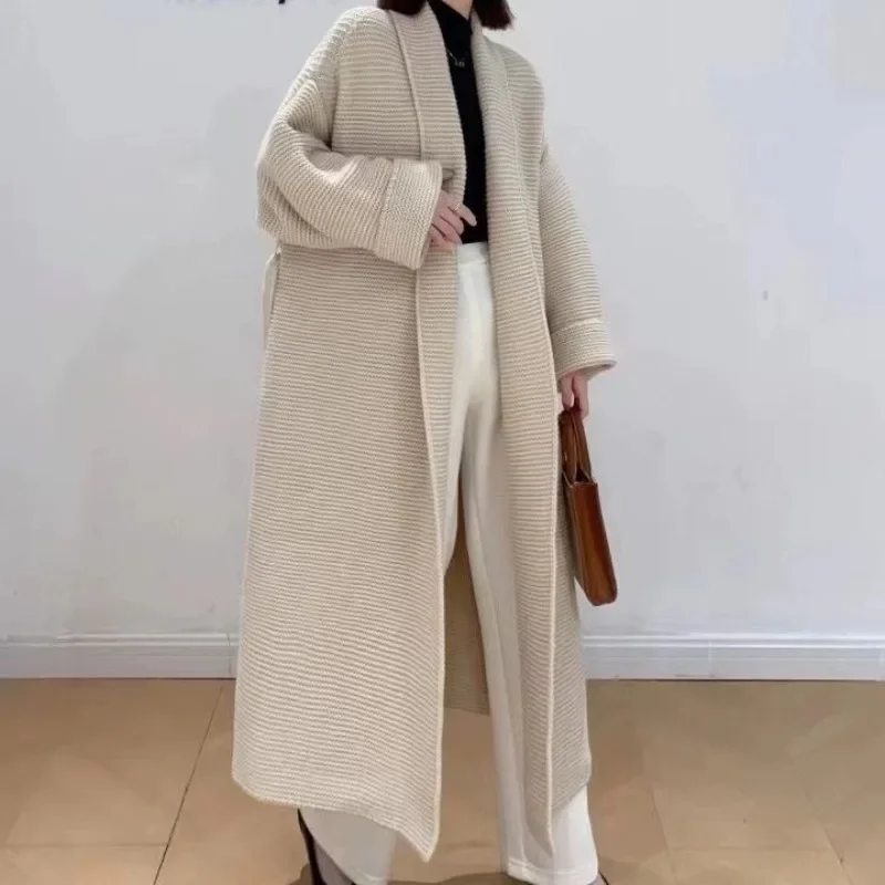 SuperAen Korean Style Design Turn-down Collar Long Sweater Women Autumn and Winter New Slim Loose Thick Knitting Cardigan Coats