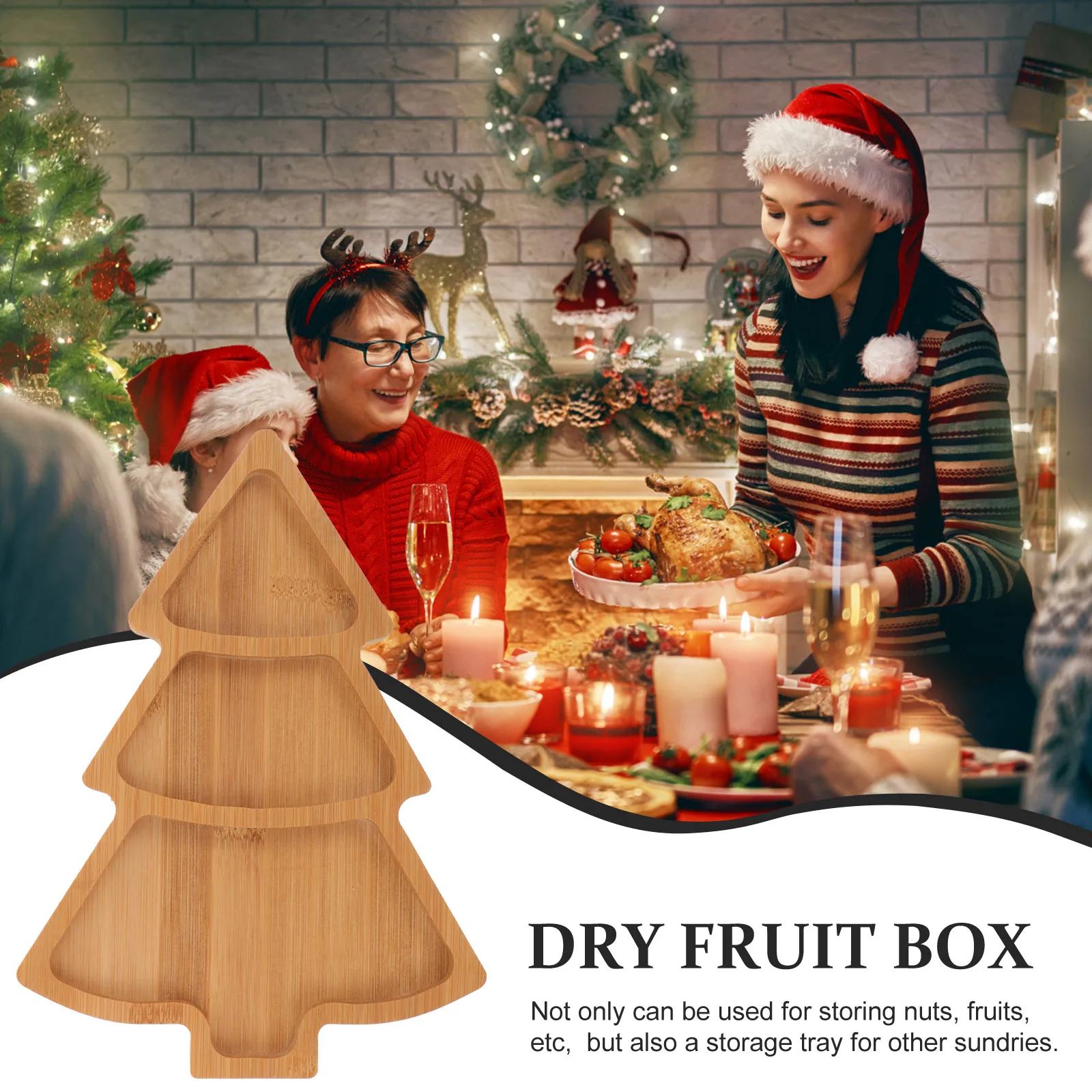 

Christmas Tree Bamboo Plate Large Capacity Snack Tray Dessert Fruit Dish Party Serving Plate Christmas Tree Dish