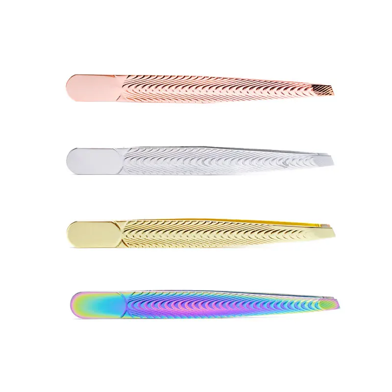 Pinça de sobrancelha profissional, aço inoxidável, ponta inclinada, clipe de remoção de pelos para extensão de cílios, ferramentas de maquiagem de beleza