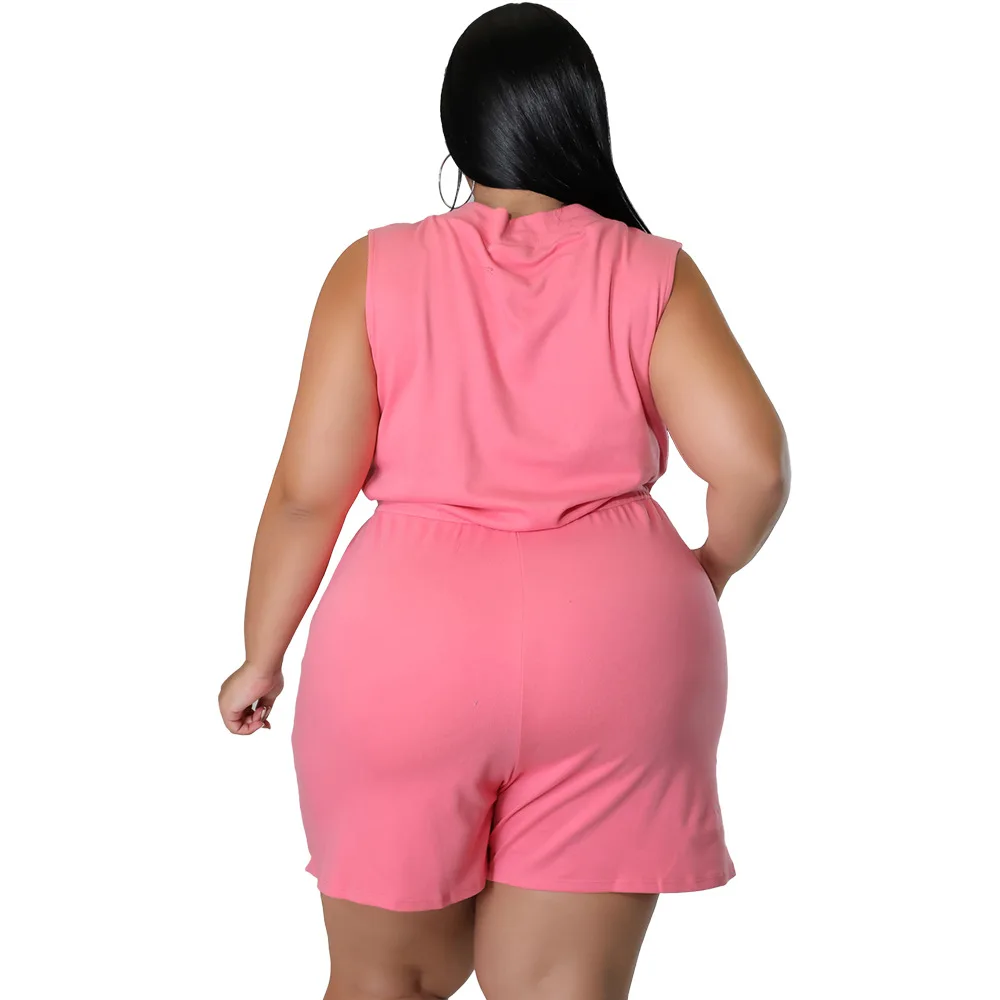 Mulheres Casual V Neck Romper Sem Mangas, Macacões Plus Size, Roupas Femininas, Moda, Verão, Dropshipping, Atacado, XL-4XL, 2022