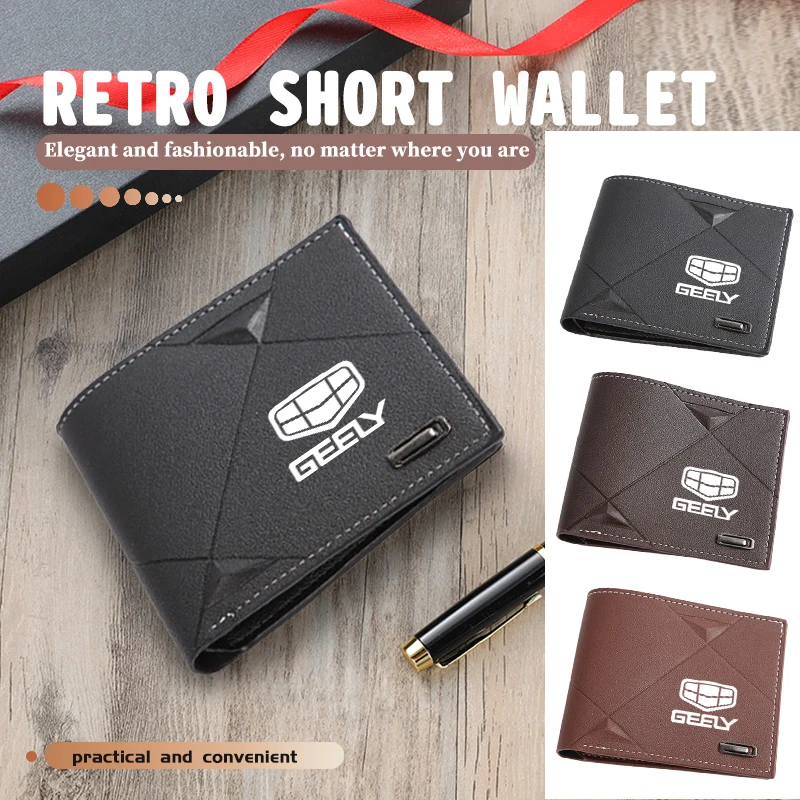 Portefeuille court pour homme pour documents de conduite et carte d'identité, compatible avec les voitures Geely Binyue Icon Binrui Galaxy M7 Starlight 7 L7 E8 Haoyue Xingyue L