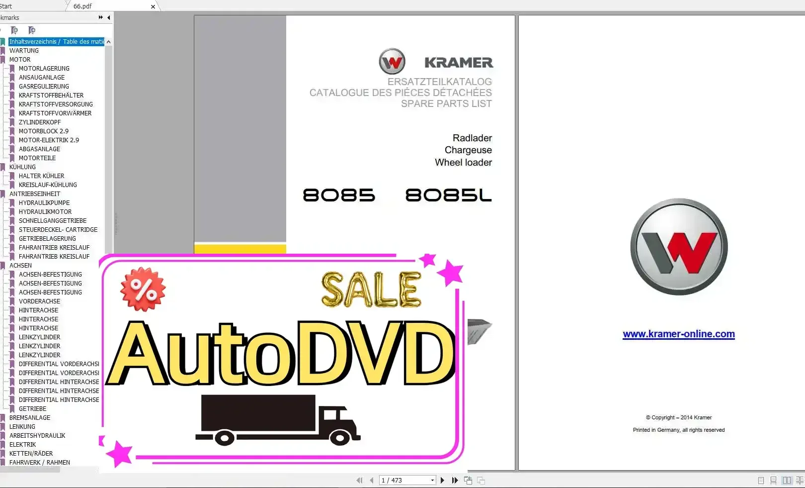 

Колесный погрузчик AutoDVD Kramer Allrad, телескопический погрузчик, список запасных частей DVD
