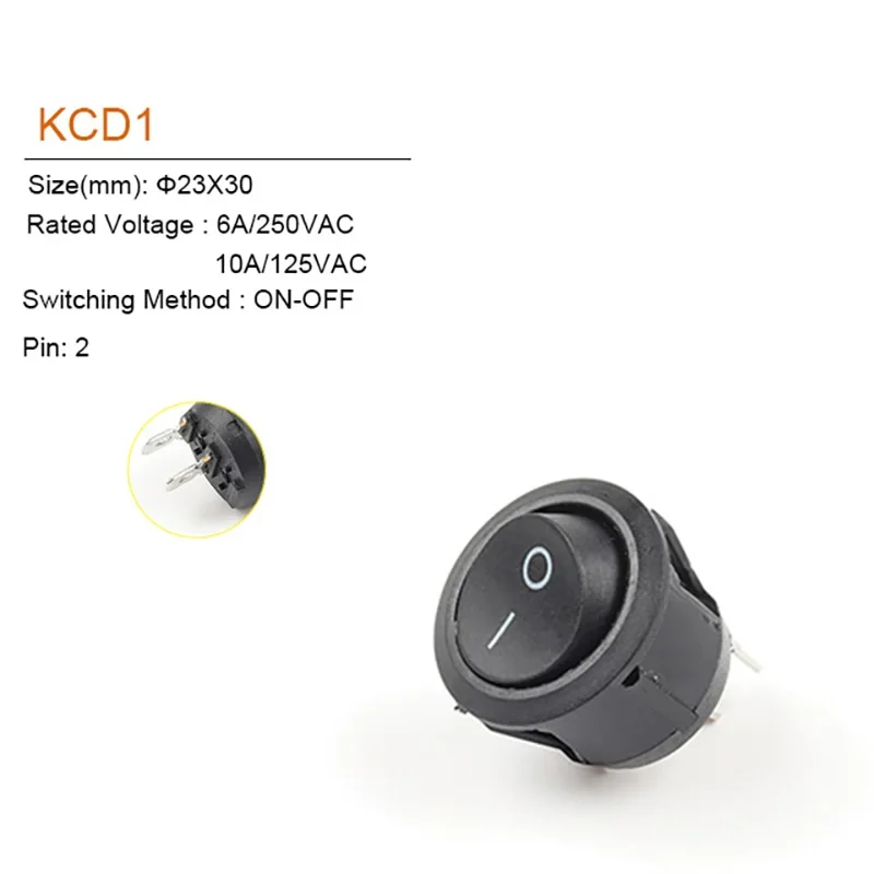 5PCS 23MM Diameter Small Round Boat Rocker Switches  2/3Pin 2/3 Position 6A/250VAC 10A/125VAC  Button Switch with Light