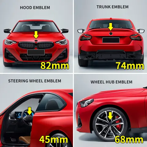 7Pcs Front Hood Emblem For BMW 50th Anniversary Logo 82mm+Rear Badge 74mm+Wheel Hub Cap 68mm+Steering Wheel Sticker 45mm