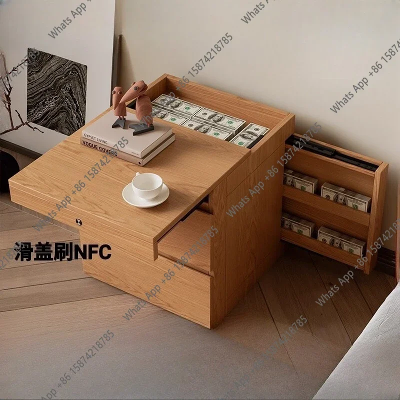 I L Wooden Bedside Cabinet Multifunctional Hidden Grid Bedside Table Concealed Side Table Storage Locker Cabinet Bedroom Furnitu