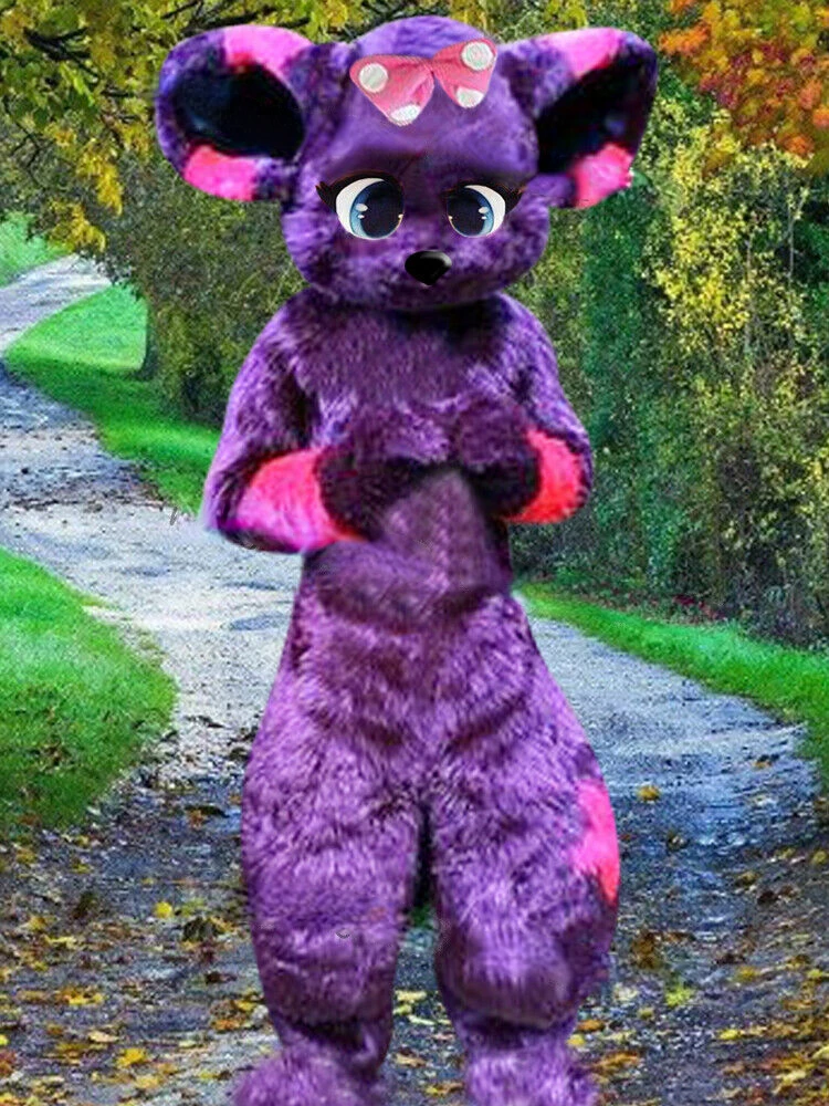 

Purple Husky Fox Medium Length Fur Mascot Costume Walking Halloween Suit Role Play Large Advertising Costume