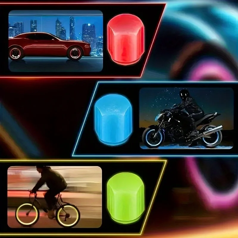 Luminous Valve Caps Fluorescent Night Car Tire Valve Caps Motorcycle Bike Glowing Decor Wheel Nozzles Tyre Cap Car Accessories