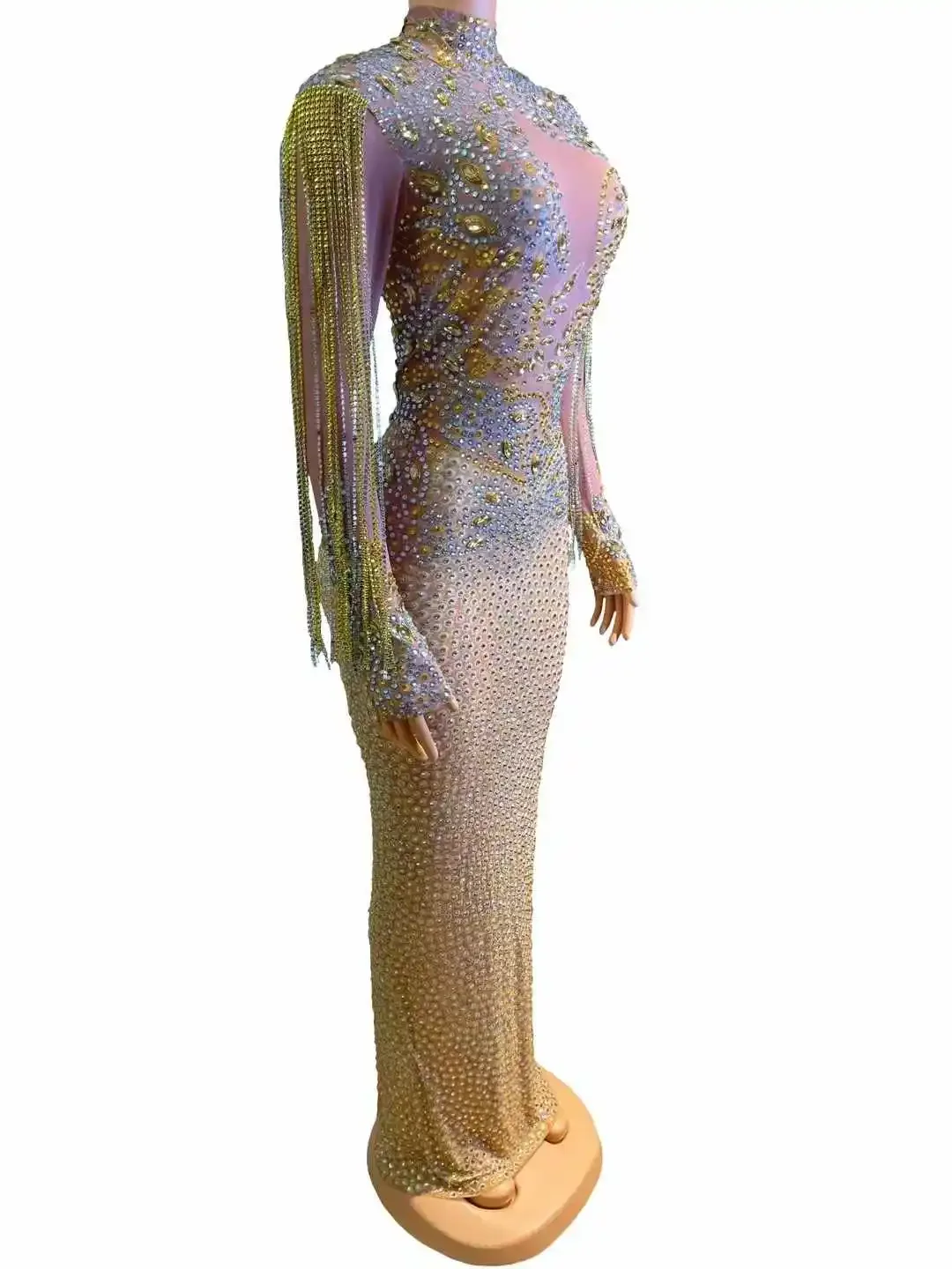 فستان نسائي أنيق بحجر الراين بالكامل أنيق لأعياد الميلاد والسهرات والحفلات الراقصة فستان مطاطي للمغني والراقص الملكة المتأنق 2025 ملابس السنة الجديدة