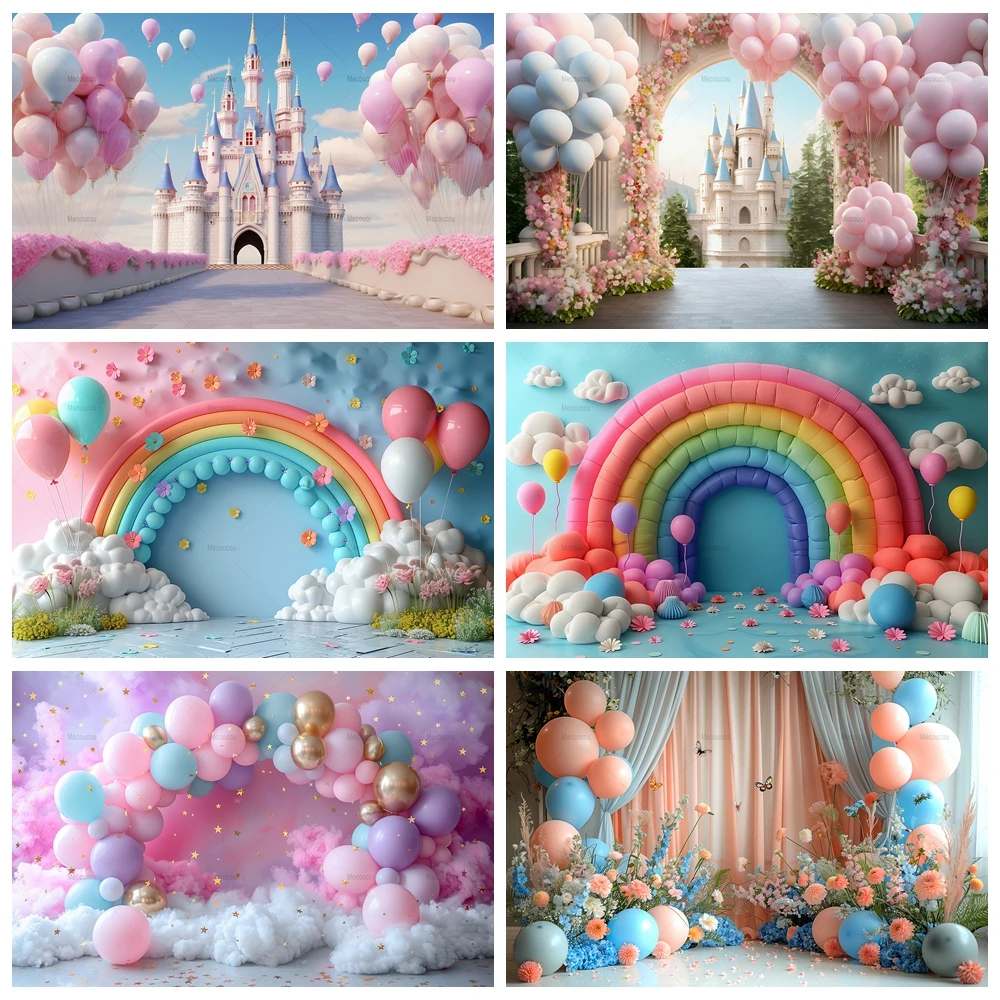 

AI Rainbow Scene Boy Girls Birthday Backdrops for Photography Newborn Baby Shower Photo Photographic Background Studio Shoots