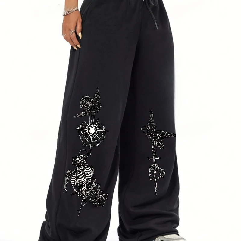 

American Hip-hop Casual Skeleton and Heart-shaped Jogging Pants Autumn New Men's and Women's Couple Casual Sports Pants