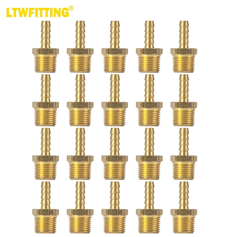 

LTWFITTING Brass Barb Fitting Coupler/Connector 1/4-Inch Hose ID x 3/8-Inch Male NPT Fuel(Pack of 20)