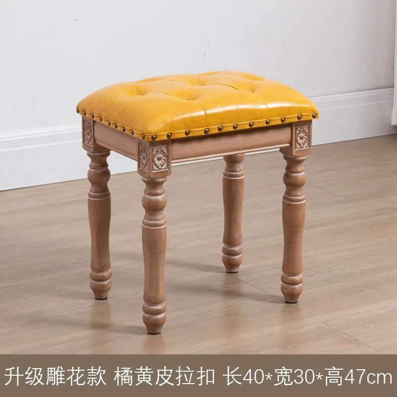 American light luxury dressing stool solid wood princess  fitting rooml nail leather stool simple square  retro m