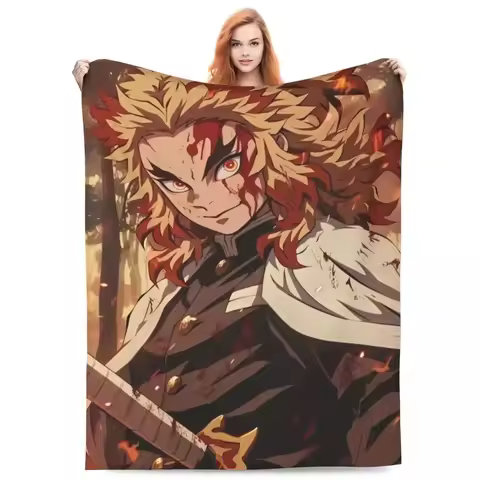 Flame Hashira Rengoku Blanket Anime Demon Slayer Wool Funny Breathable Throw Blanket for Home Restaurant Autumn/Winter