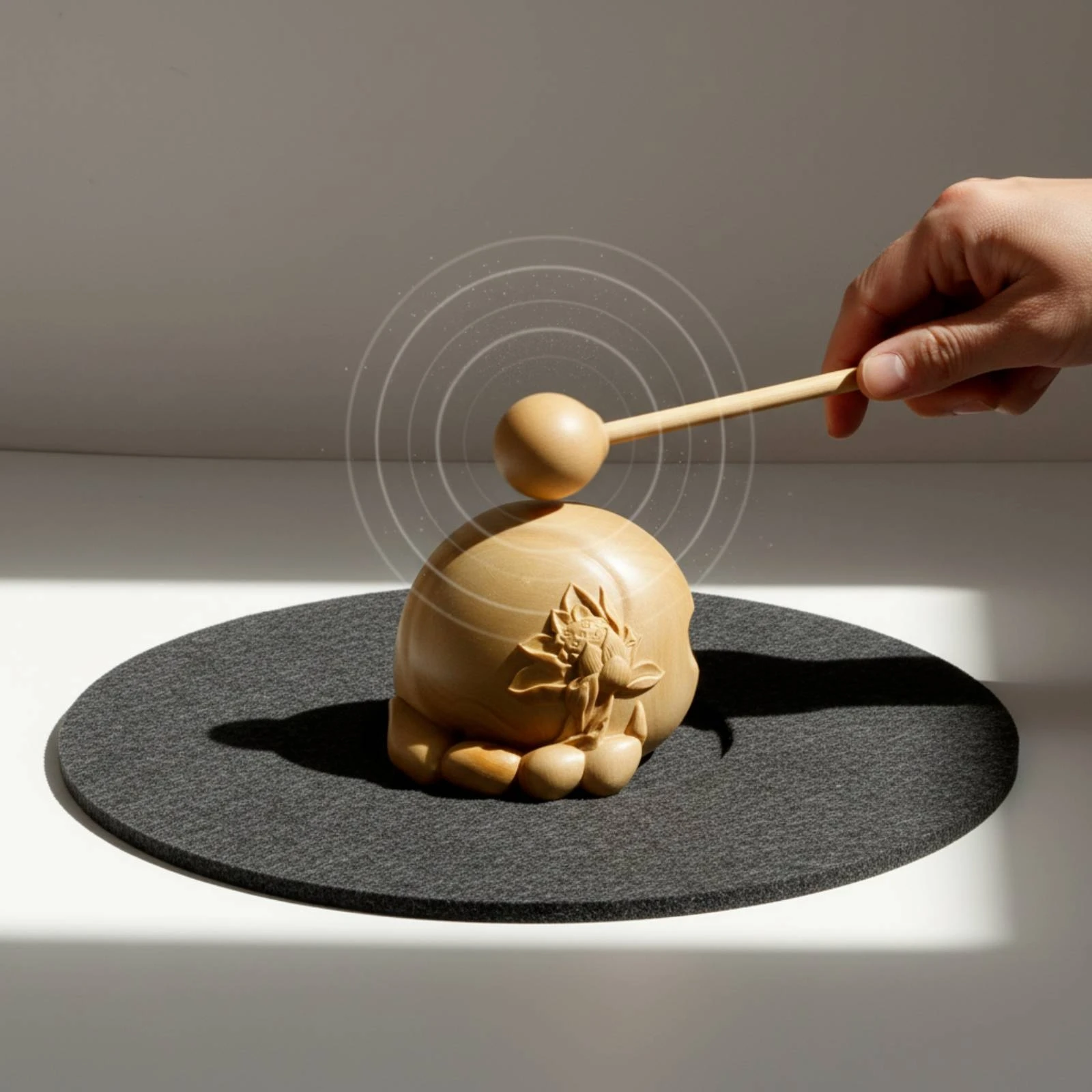 Wooden Percussion Block with Mallet Meditation Wooden Percussion Block Mokugyo Pocket-Sized Woodblock Traditional for Meditators