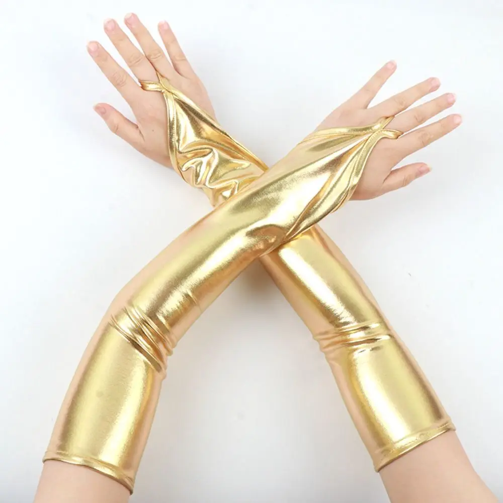 Elastic Hook Finger Long Gloves Shiny Elbow Long Patent Leather Black Gloves Cloth Punk Women Gloves Dance Stage Performance