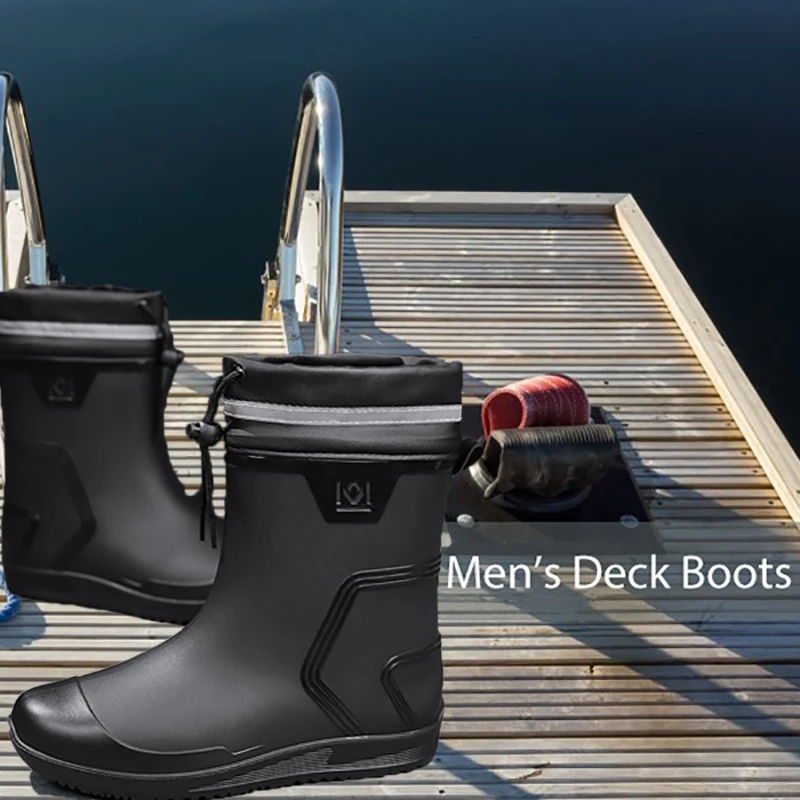 

Men’s Deck Boots, Fishing Boots,Waterproof Rain Boots,Slip-On Rubber Shoes,Men’s Boots for Gardening,Fishing,Boating,and Camping