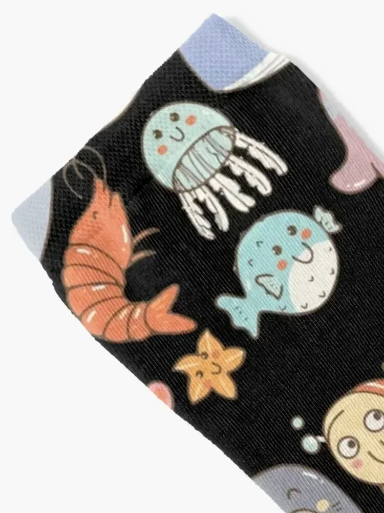 جوارب كاواي دودلز على شكل حيوانات بحرية، جوارب كرة قدم يابانية عصرية لكرة السلة للرجال، جوارب قطنية عالية الجودة للرجال والنساء