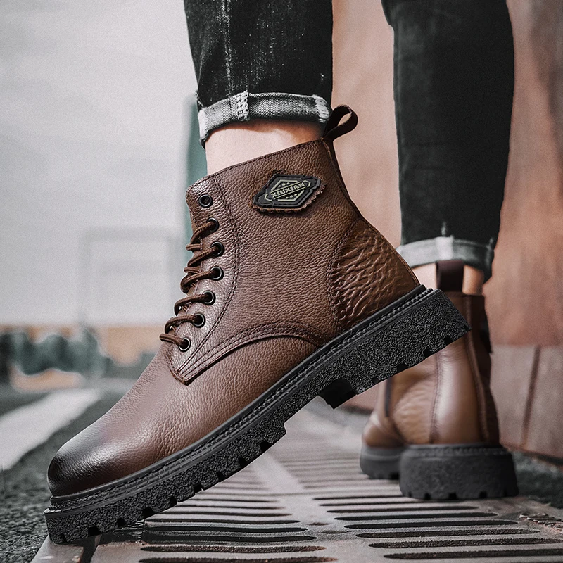 Designer Mens winter boots business dress shoes lace up Ankle Motorcycle Snow Chelsea Platform Cowboy Boots Shoes For Men
