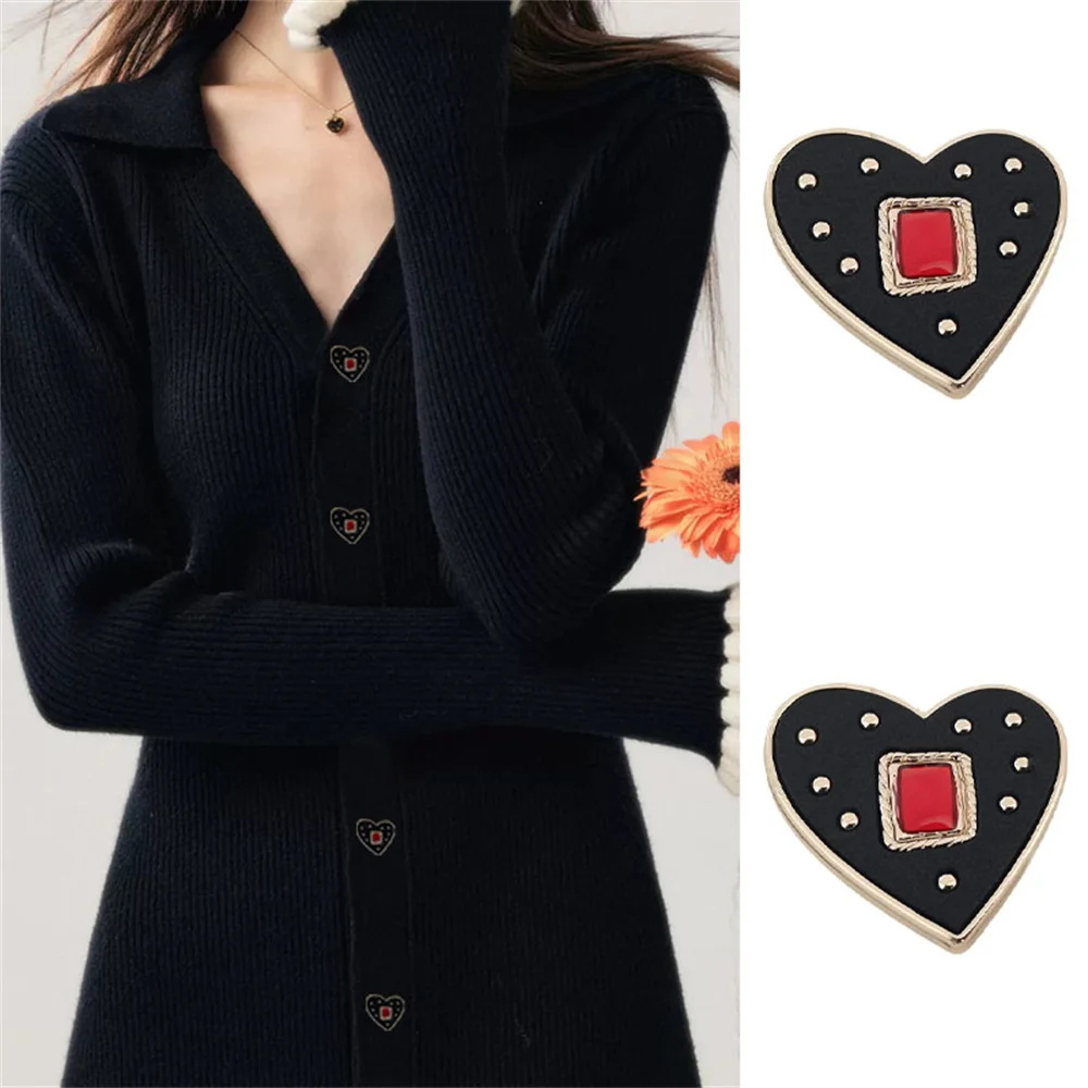 10 Pieces/set of High-end Leather Heart Metal Buttons, Coarse Woolen Coat, Suit Jacket, Clothing Buttons