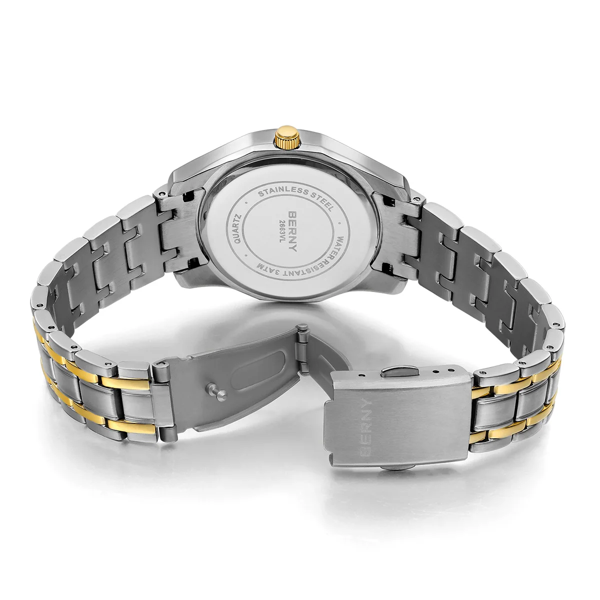 Reloj BERNY para mujer, reloj de pulsera resistente al agua, reloj dorado, reloj de cuarzo de acero inoxidable, reloj de moda para hombre y mujer