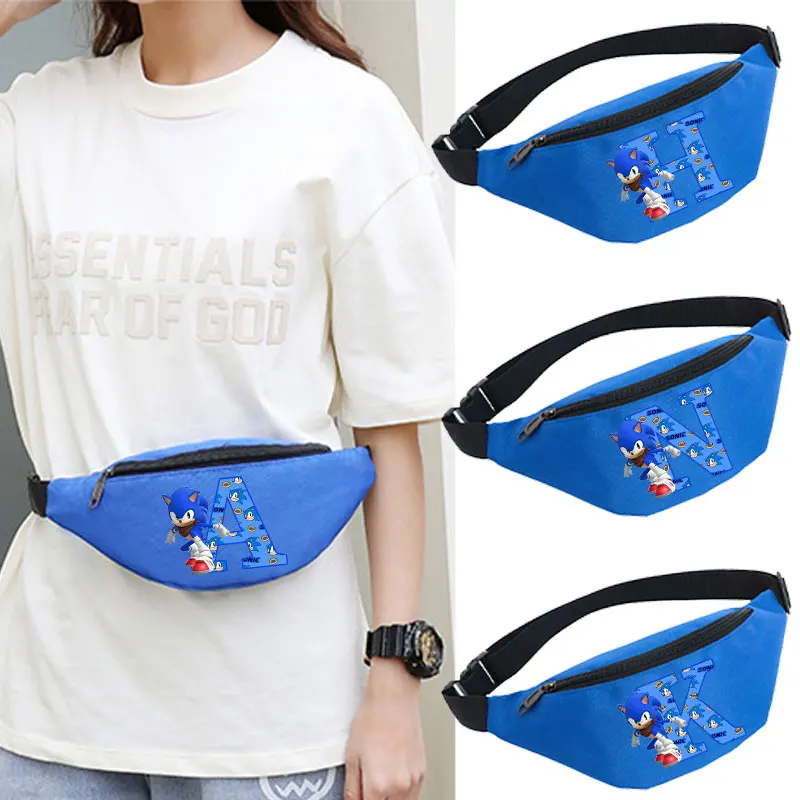Sonics-Paquete de pecho a la moda para hombre y mujer, bolso de hombro con estampado de letras de dibujos animados de Anime A-Z, bolsillos de almacenamiento portátiles para Fitness, Yoga y correr