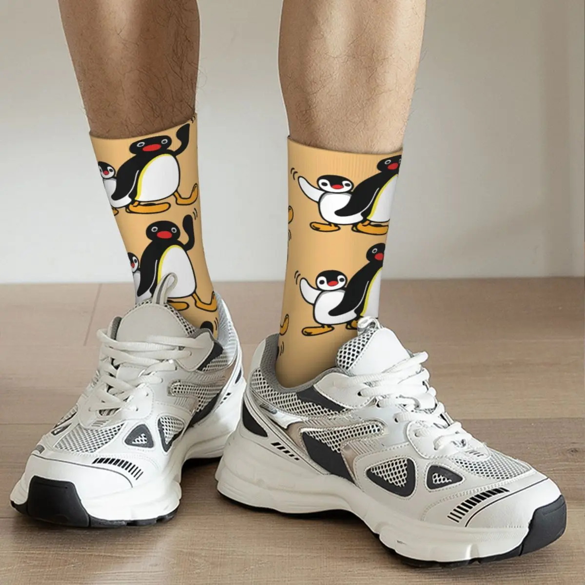 Funny Crazy Sock for Men Pingu Classic Hip Hop Harajuku Penguin Animation Funny Happy Seamless Pattern Printed Boys Crew Sock