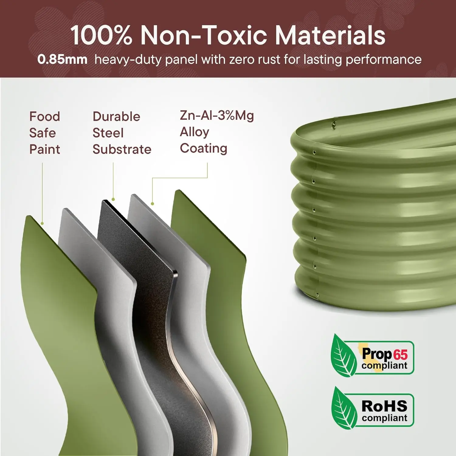 Outdoor Gardening Galvanized Planter, Moss Green, Suitable for Small Spaces