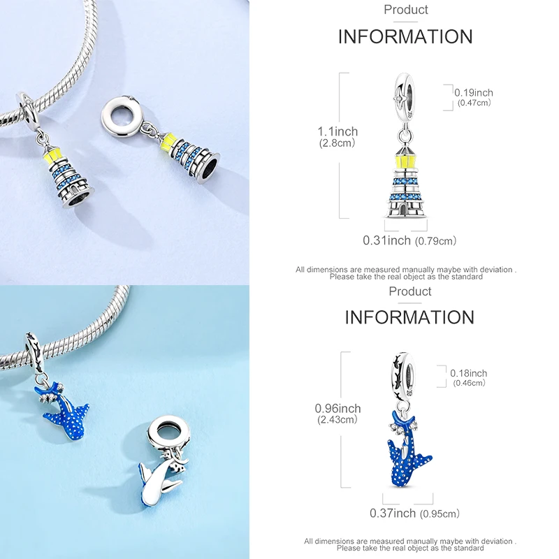 925 Sterling Silber Charm-Perlen Leuchtturm Walhai Meerjungfrau Kunstpalette Axolotl Glühwürmchen DIY Armband Halskette Geschenk für Frauen – Detail 3