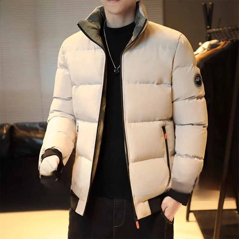 

Thiened Winter Jaet for Men Casual Loose Fit Warm Cotton Padded Coat Stand Collar Design Stand Sle Long Sve Zippe...