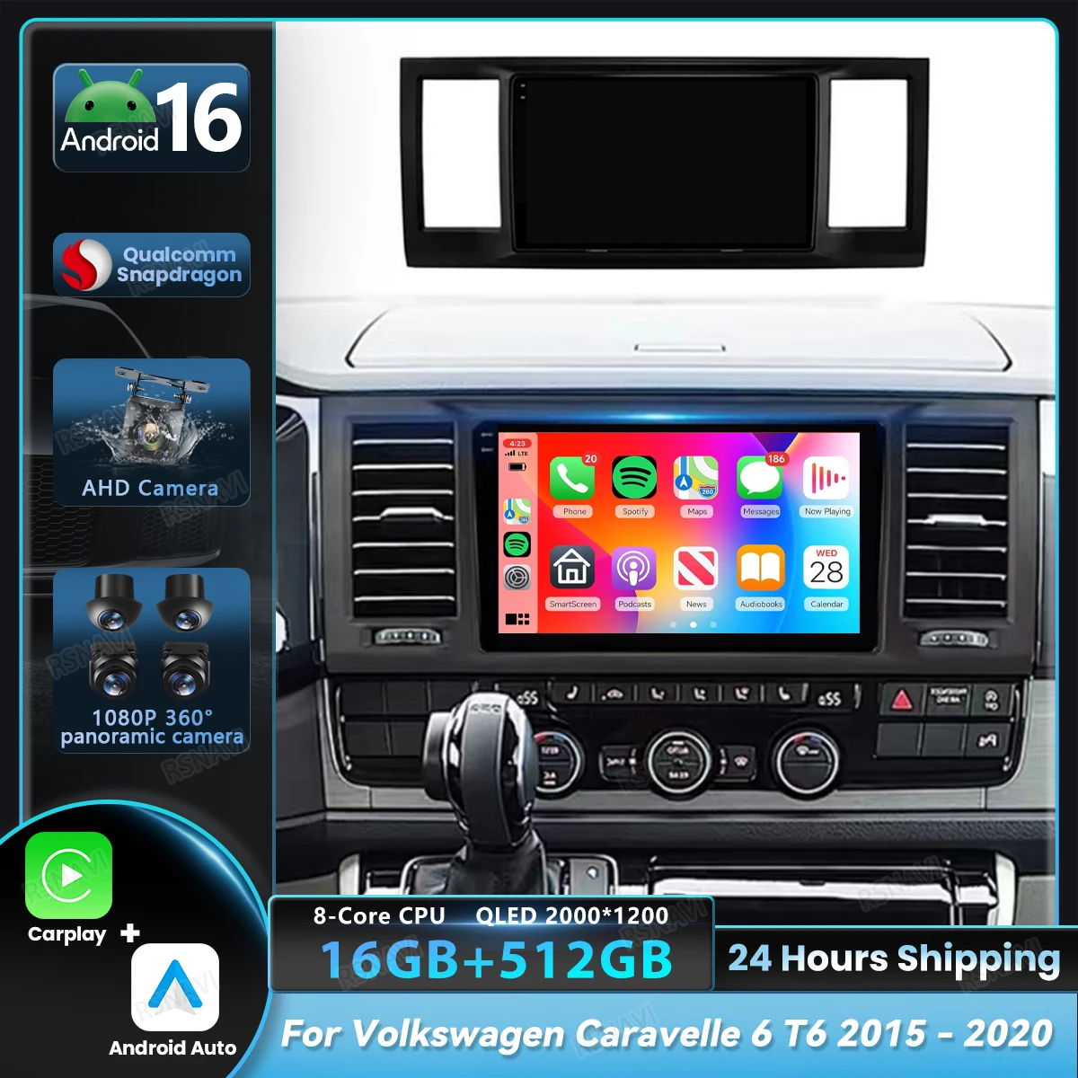 Android 16 Carplay Auto For VW Volkswagen Caravelle 6 T6 2015 2016 - 2020 Car Radio Multimedia Player Video Touch Screen Stereo