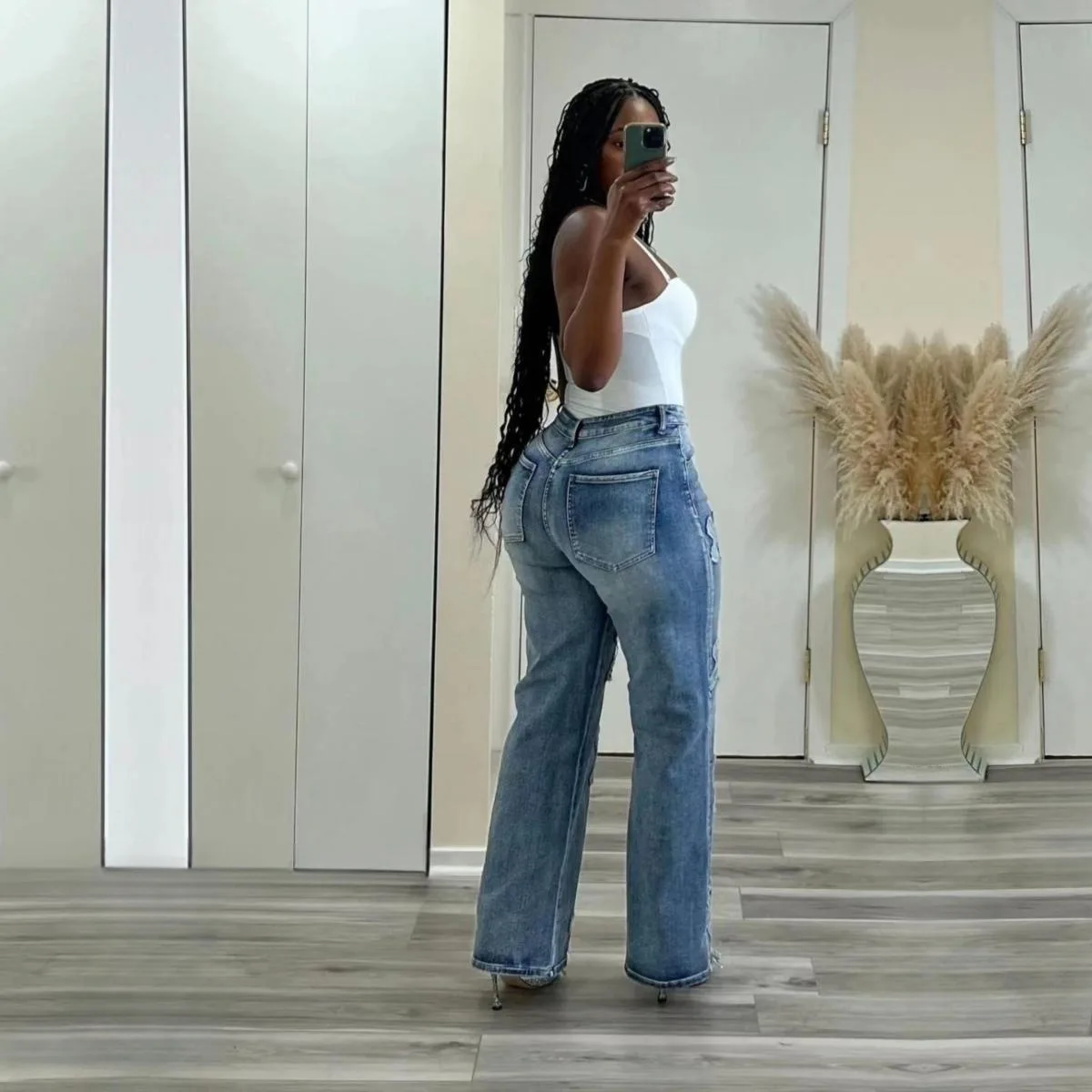 Autumn New Styles Retro Washed Denim Trousers Woman  Fringed Cross Hip-hop Straight Split Women Pants