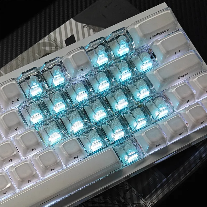Double Shot Klare Tastenkappen 21 Tasten Herzform Weiß Transparent PC Tastenkappen Cherry Profil für MX-Schalter Mechanische Tastatur