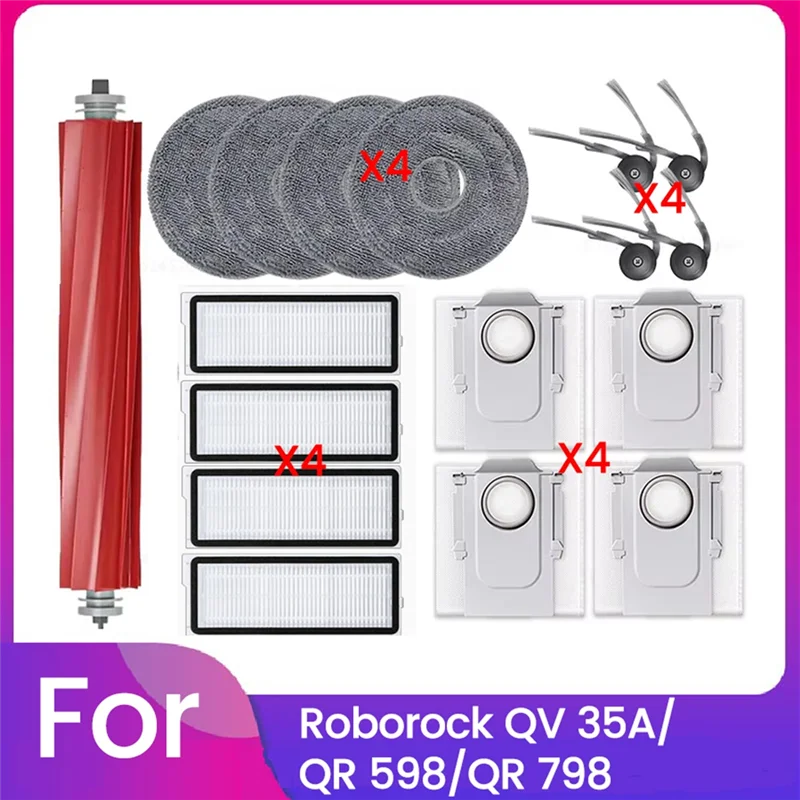 Förderung! 17PCS Für Roborock QV 35A / QR 598 / QR 798 Staubsauger Teile Wichtigsten Seite Pinsel HEPA-Filter mopp Tuch Staubbeutel
