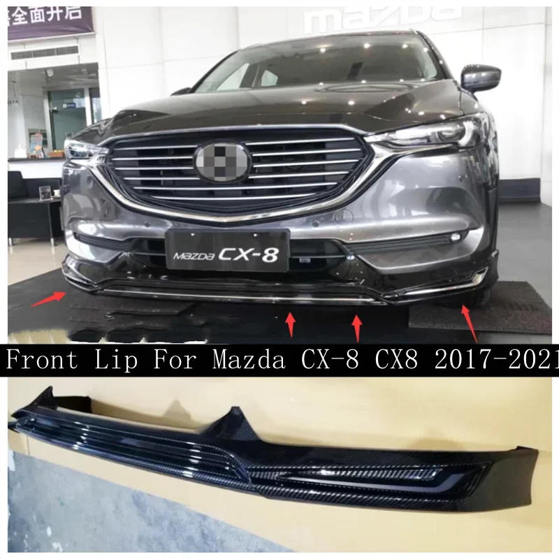 

High Quality ABS Black & Carbon Fiber Bumper Front Lip Spoiler Diffuser Cover Body Kit For Mazda CX-8 CX8 2017-2022