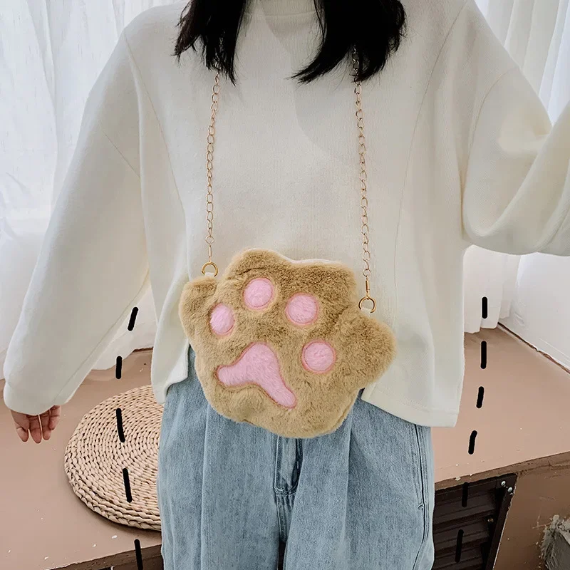 Cat Paw Gloves Cat Paw BackpackWinter Cute Cartoon Cat Girl Open Finger Gloves Thickened Fluffy Bear Paw Half Finger Gloves