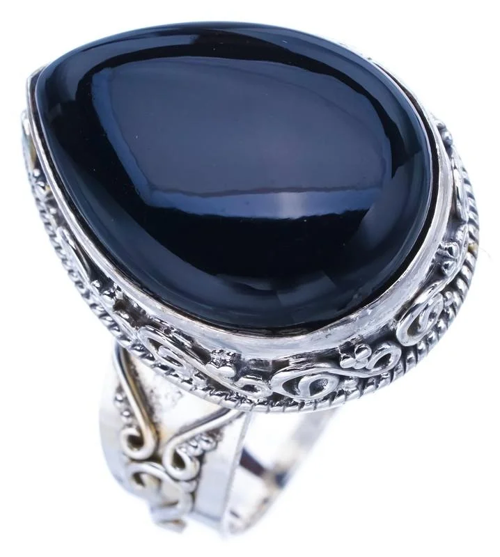 

StarGems Natural Black Onyx Handmade 925 Sterling Silver Ring 10.75 F0528