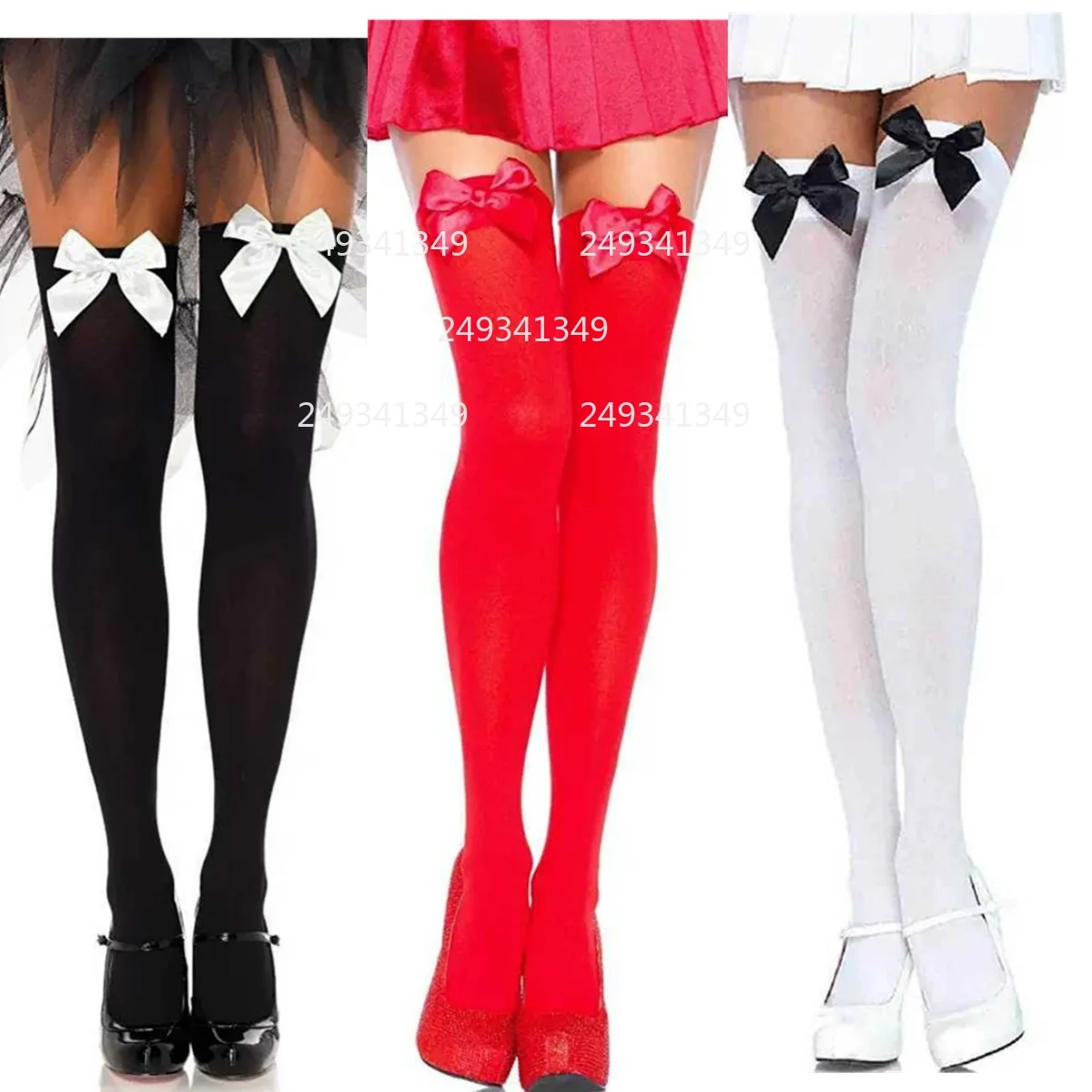 Bowknot Strips Cosplay Stockings Woman Christmas Dot Thigh-high Stocking Xmas Party Knee-high Socks Festival Costume Accessories