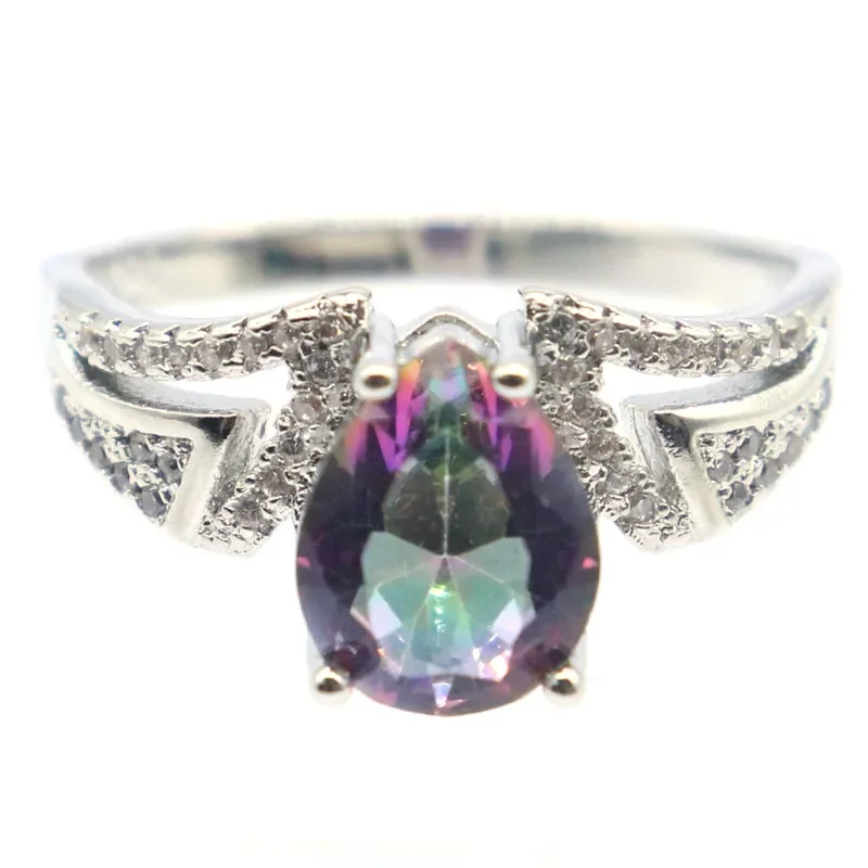 

4g Real 925 Solid Sterling Silver Rings Customized Iolite Fire Rainbow Mystic Topaz Purple Amethyst CZ Ladies Gift